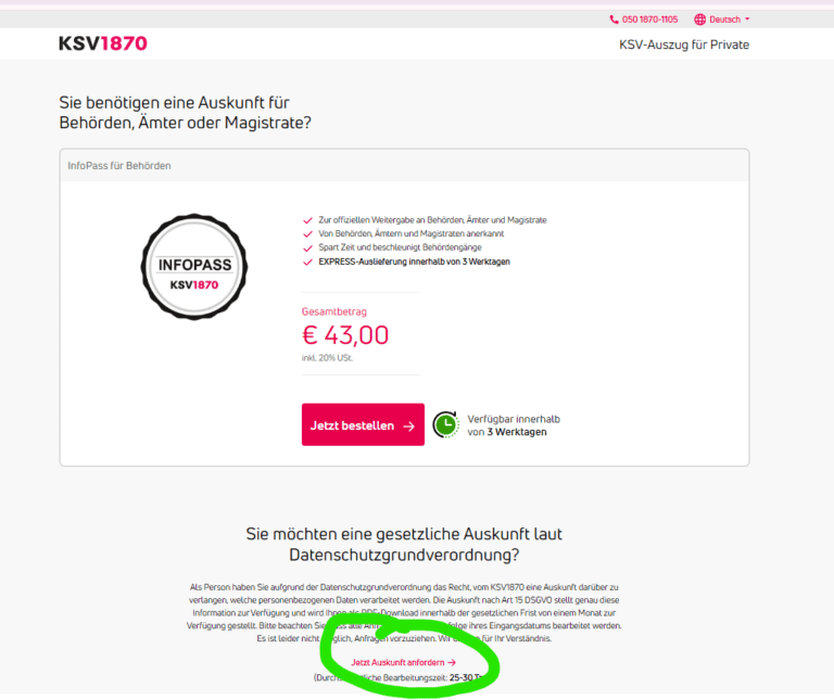 Kostenlose KSV Selbstauskunft online beantragen Hier finden Sie den Bestellbutton